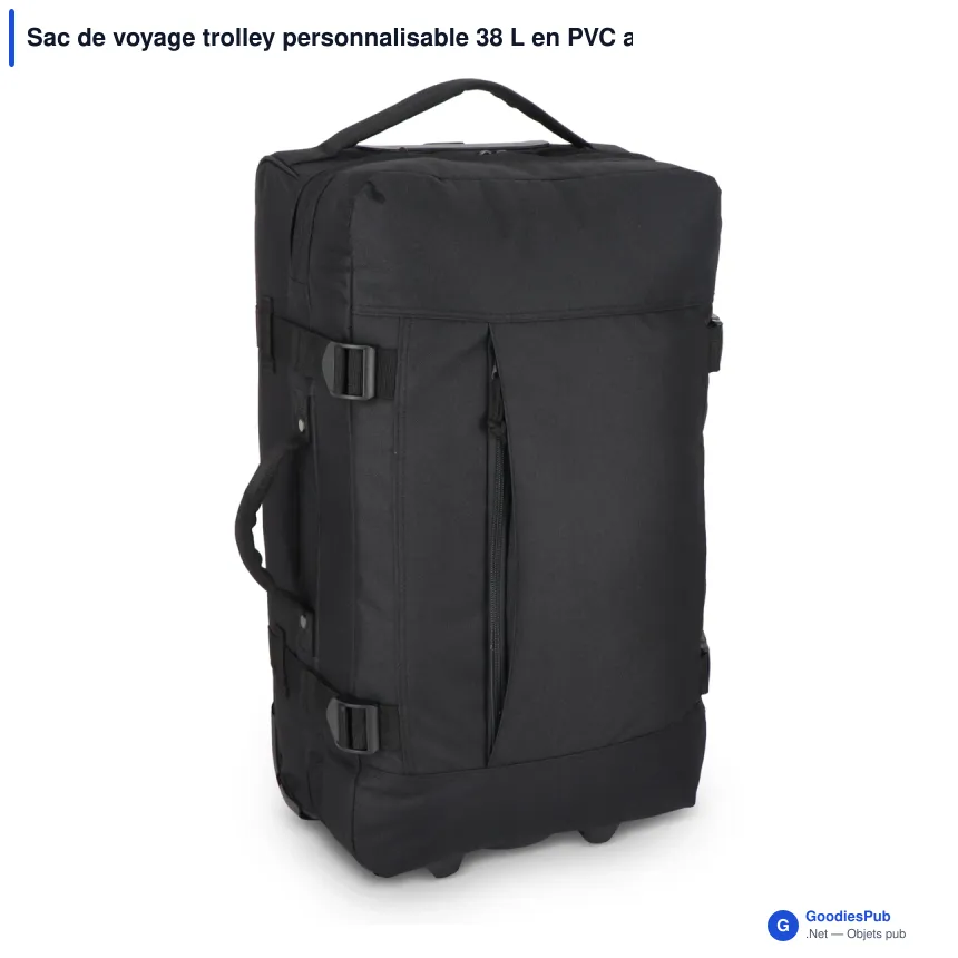 Sac de voyage trolley personnalisable 38 L en PVC avec logo - Noir - Image 2