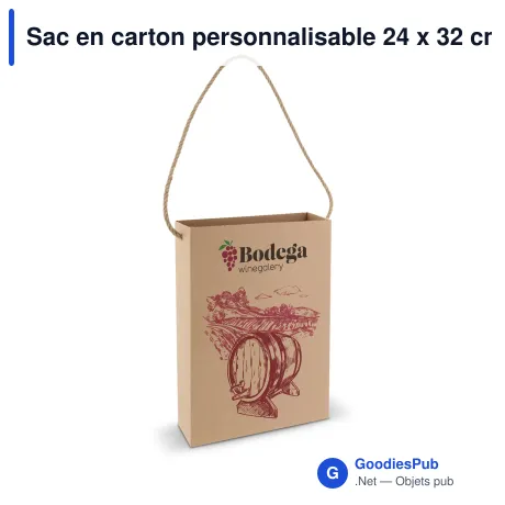 Sac en carton personnalisable 24 x 32 cm format vertical avec logo - Marron