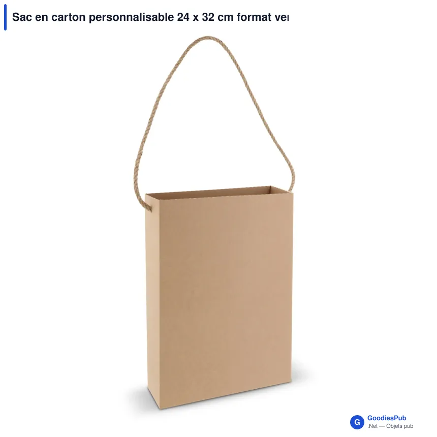 Sac en carton personnalisable 24 x 32 cm format vertical avec logo - Marron - Image 2