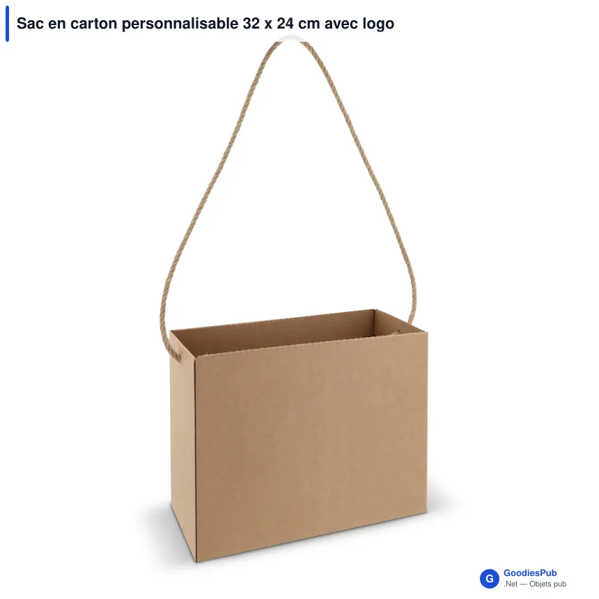 Sac en carton personnalisable 32 x 24 cm avec logo - Carton marron - Image 2