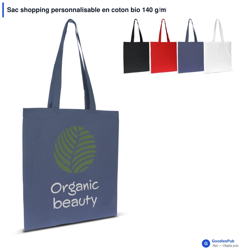 Sac shopping personnalisable en coton bio 140 g/m² avec logo - Anses longues - Image 1