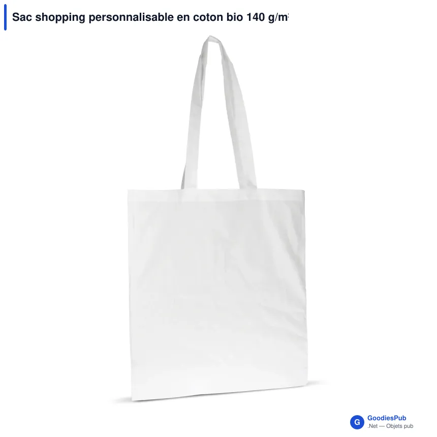 Sac shopping personnalisable en coton bio 140 g/m² avec logo - Anses longues - Image 2
