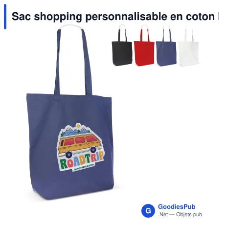 Sac shopping personnalisable en coton bio 270 g/m² avec logo - Soufflet 12 cm