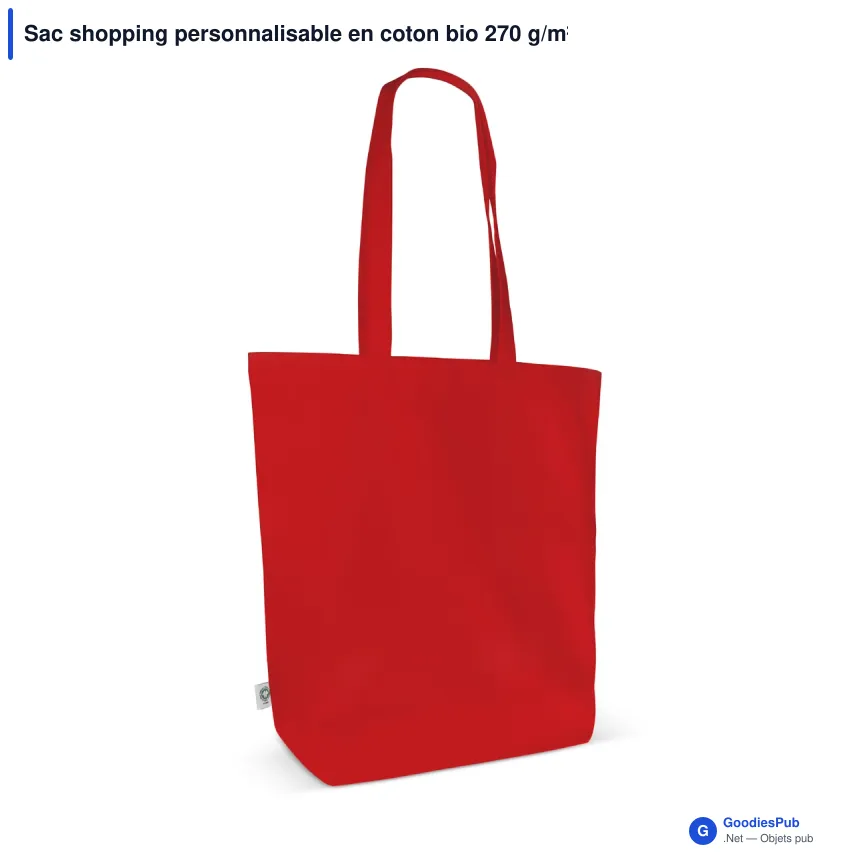 Sac shopping personnalisable en coton bio 270 g/m² avec logo - Soufflet 12 cm - Image 2