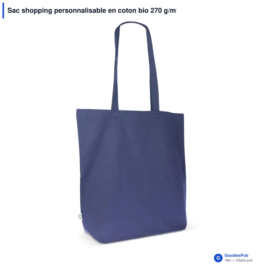 Sac shopping personnalisable en coton bio 270 g/m² avec logo - Soufflet 12 cm - Image 3