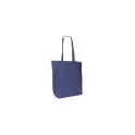 Variante Bleu foncé - Sac shopping personnalisable en coton bio 270 g/m² avec logo - Soufflet 12 cm