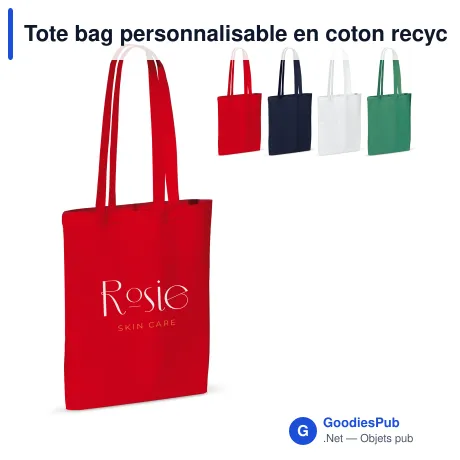 Tote bag personnalisable en coton recyclé 140 g/m² 38x42 cm avec logo - Recyclé