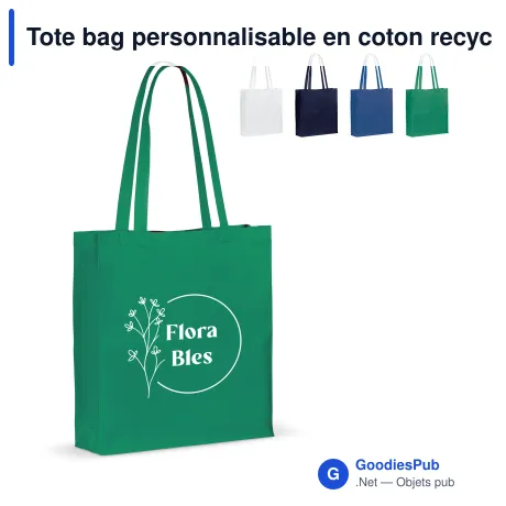Tote bag personnalisable en coton recyclé à soufflet 38x10x42 cm avec logo - 140 g/m²
