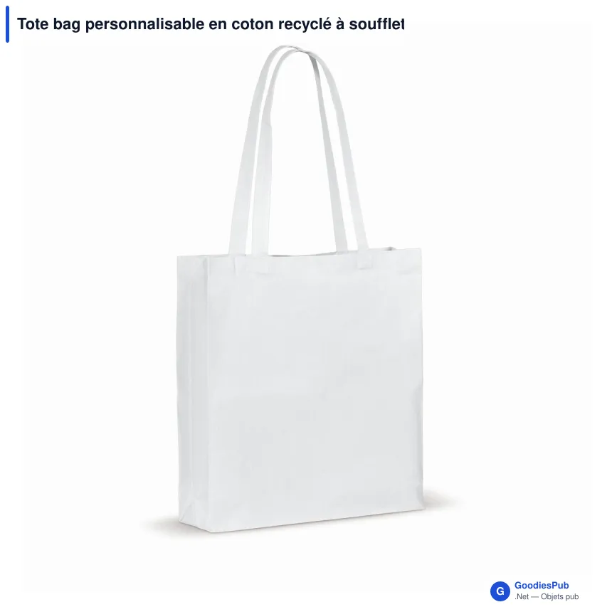 Tote bag personnalisable en coton recyclé à soufflet 38x10x42 cm avec logo - 140 g/m² - Image 2