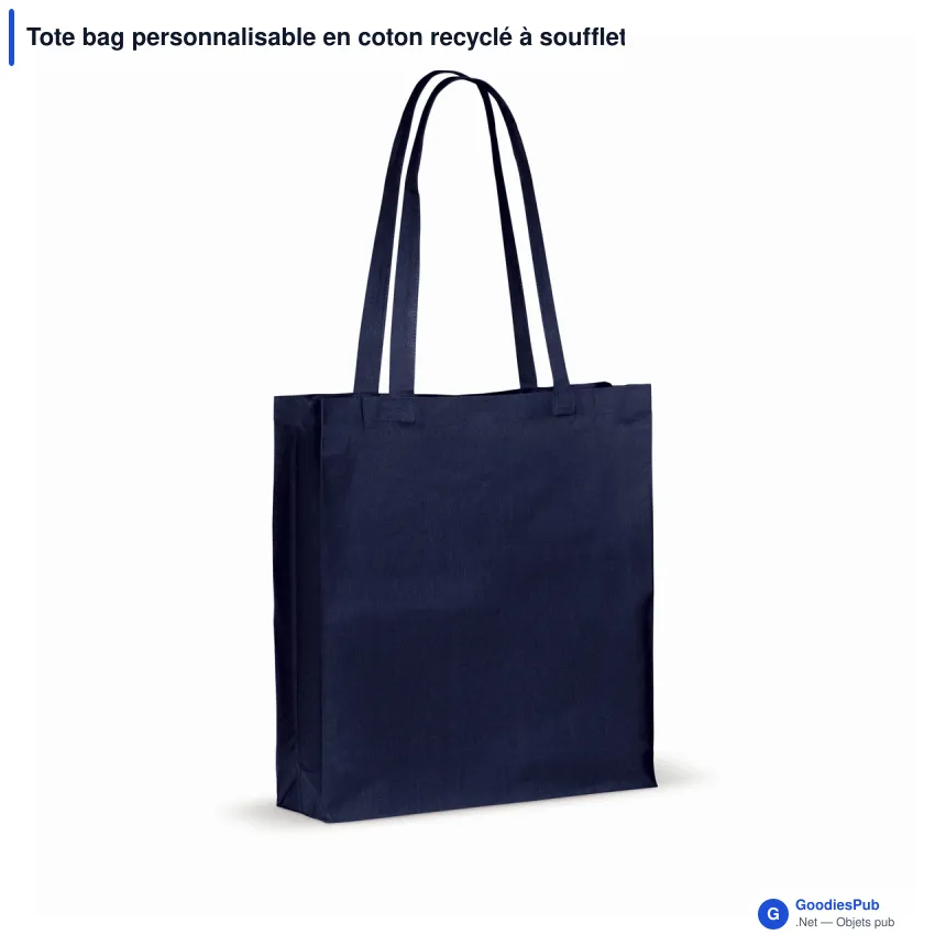 Tote bag personnalisable en coton recyclé à soufflet 38x10x42 cm avec logo - 140 g/m² - Image 3