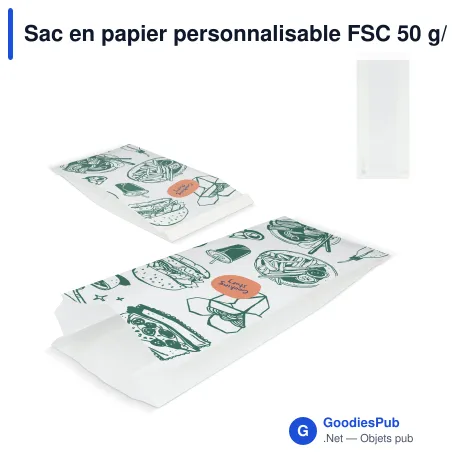 Sac en papier personnalisable FSC 50 g/m² avec logo - 14 x 6 x 27 cm