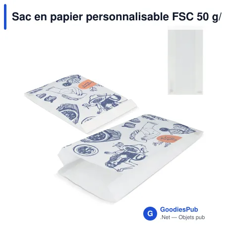 Sac en papier personnalisable FSC 50 g/m² avec logo - 15 x 7 x 36 cm