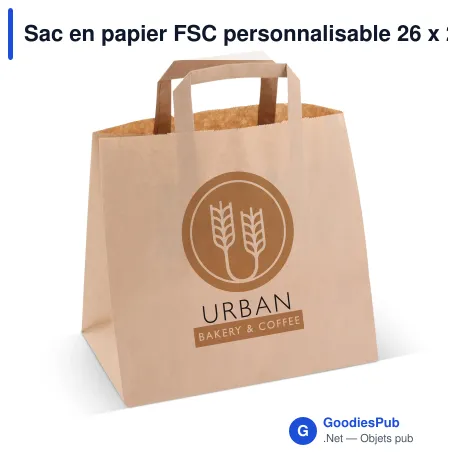 Sac en papier FSC personnalisable 26 x 25 cm fond large avec logo - 70 g/m²