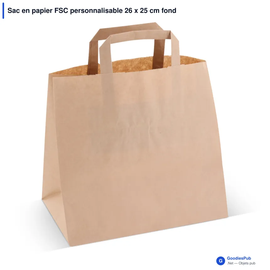 Sac en papier FSC personnalisable 26 x 25 cm fond large avec logo - 70 g/m² - Image 2