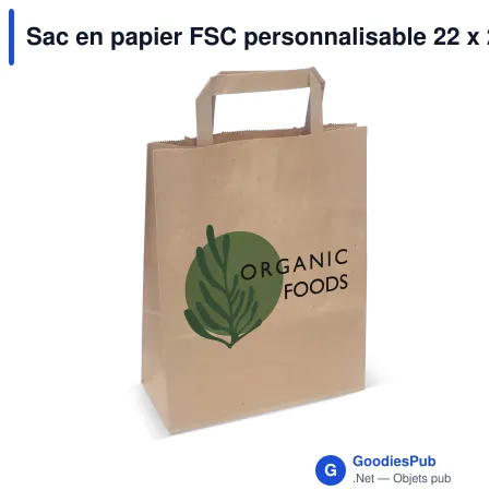 Sac en papier FSC personnalisable 22 x 28 cm 70 g/m² avec logo - Marron