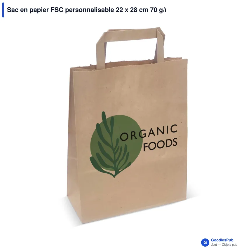 Sac en papier FSC personnalisable 22 x 28 cm 70 g/m² avec logo - Marron - Image 1