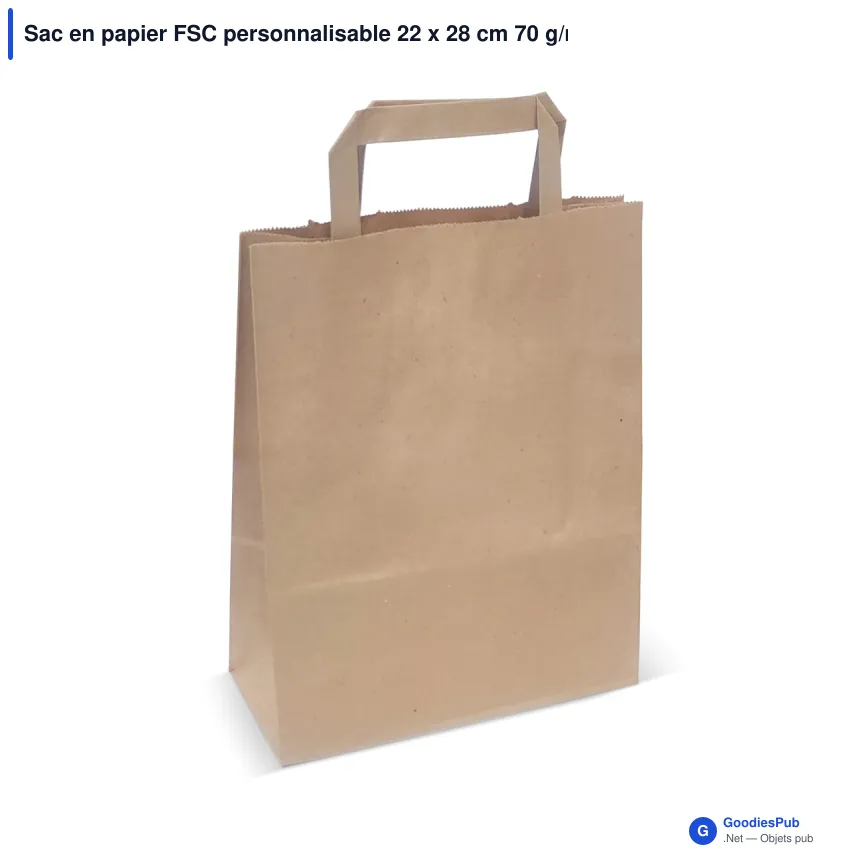 Sac en papier FSC personnalisable 22 x 28 cm 70 g/m² avec logo - Marron - Image 2