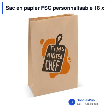 Sac en papier FSC personnalisable 18 x 29 cm 70 g/m² avec logo - Étroit