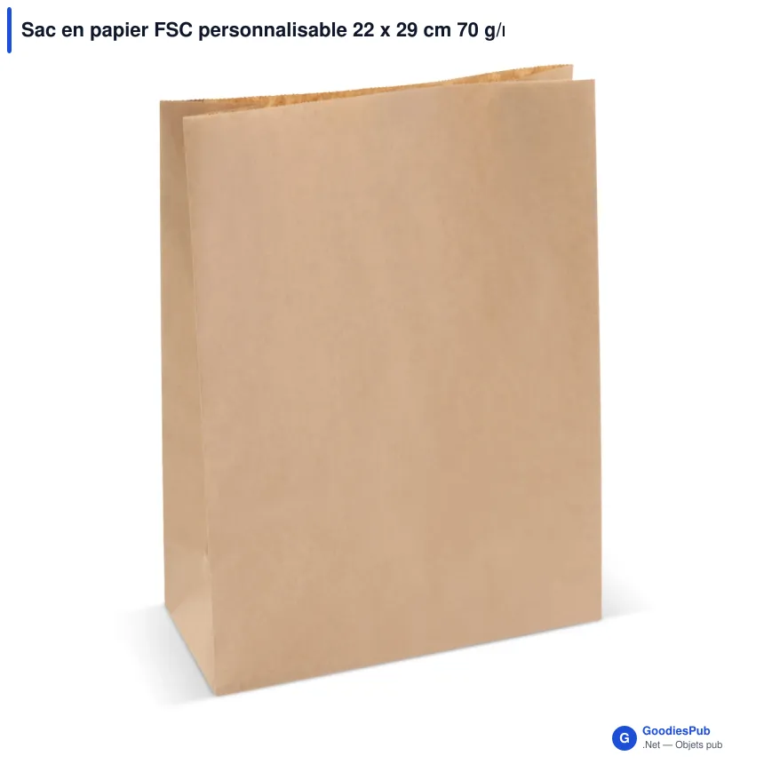 Sac en papier FSC personnalisable 22 x 29 cm 70 g/m² avec logo - Marron - Image 2
