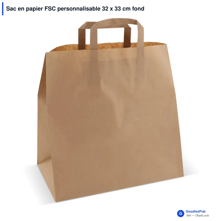 Sac en papier FSC personnalisable 32 x 33 cm fond large avec logo - 70 g/m² - Image 2