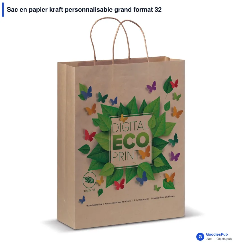 Sac en papier kraft personnalisable grand format 32 x 41 cm avec logo - 100 g/m² - Image 1