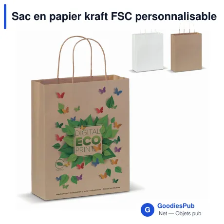 Sac en papier kraft FSC personnalisable 22 x 31 cm avec logo - 90 g/m²