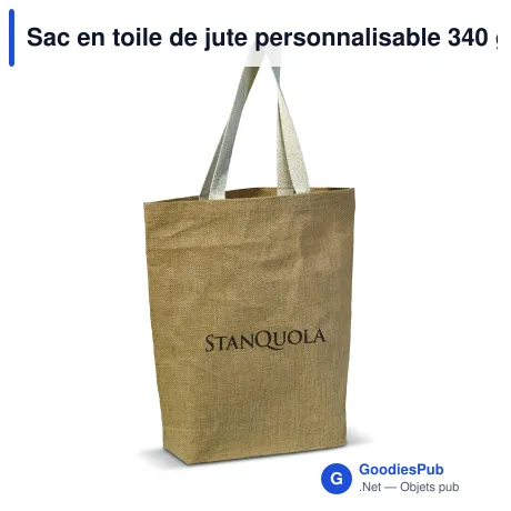 Sac en toile de jute personnalisable 340 g/m² avec logo - Nature