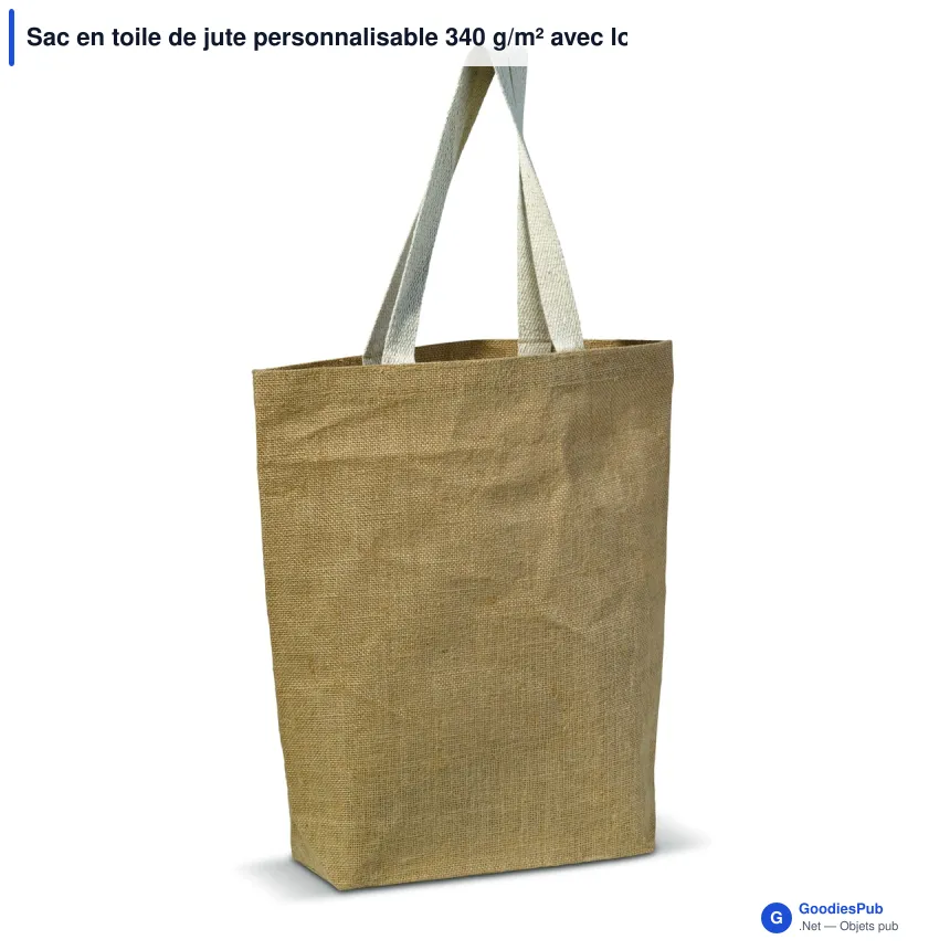 Sac en toile de jute personnalisable 340 g/m² avec logo - Nature - Image 2