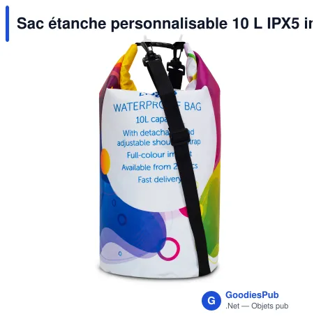 Sac étanche personnalisable 10 L IPX5 imprimé sur mesure avec logo - Full color