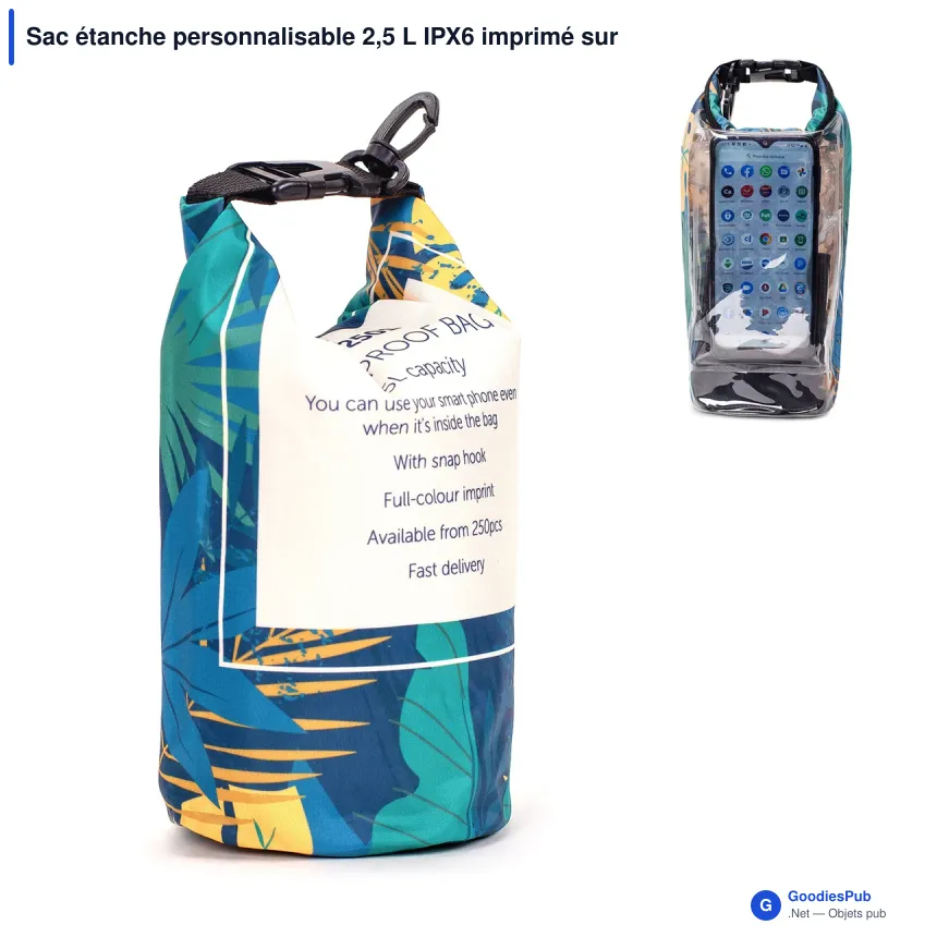 Sac étanche personnalisable 2,5 L IPX6 imprimé sur mesure avec logo - Full color - Image 1