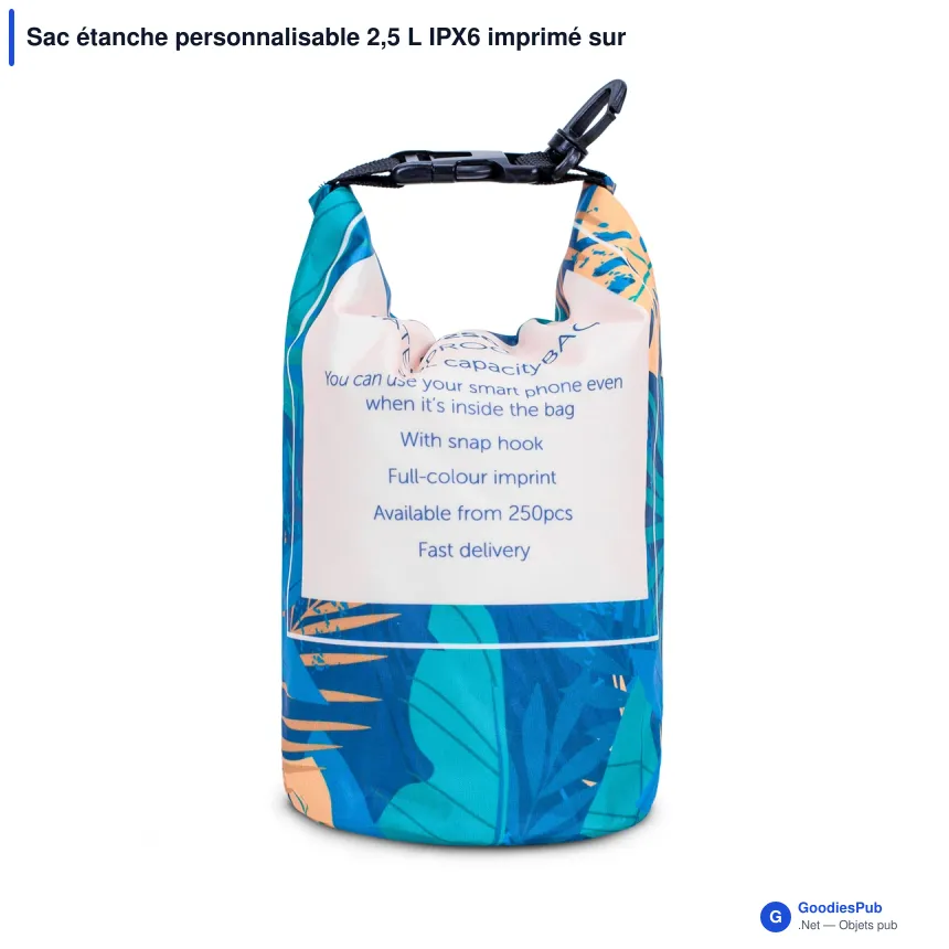 Sac étanche personnalisable 2,5 L IPX6 imprimé sur mesure avec logo - Full color - Image 2