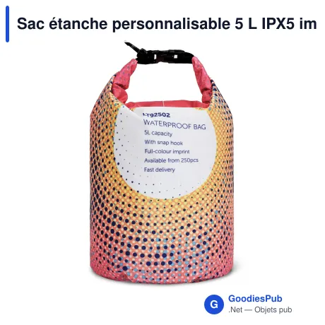 Sac étanche personnalisable 5 L IPX5 imprimé sur mesure avec logo - Full color