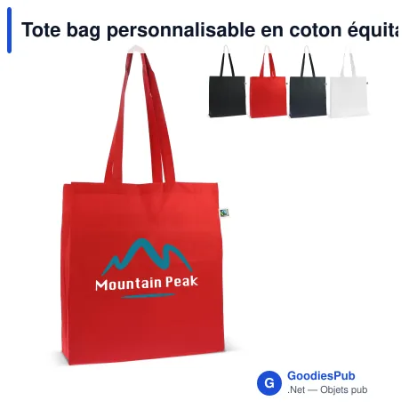 Tote bag personnalisable en coton équitable Fairtrade 38x10x42 cm avec logo - Couleurs