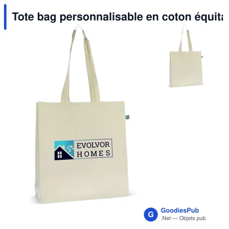 Tote bag personnalisable en coton équitable Fairtrade 38x10x42 cm avec logo - Écru