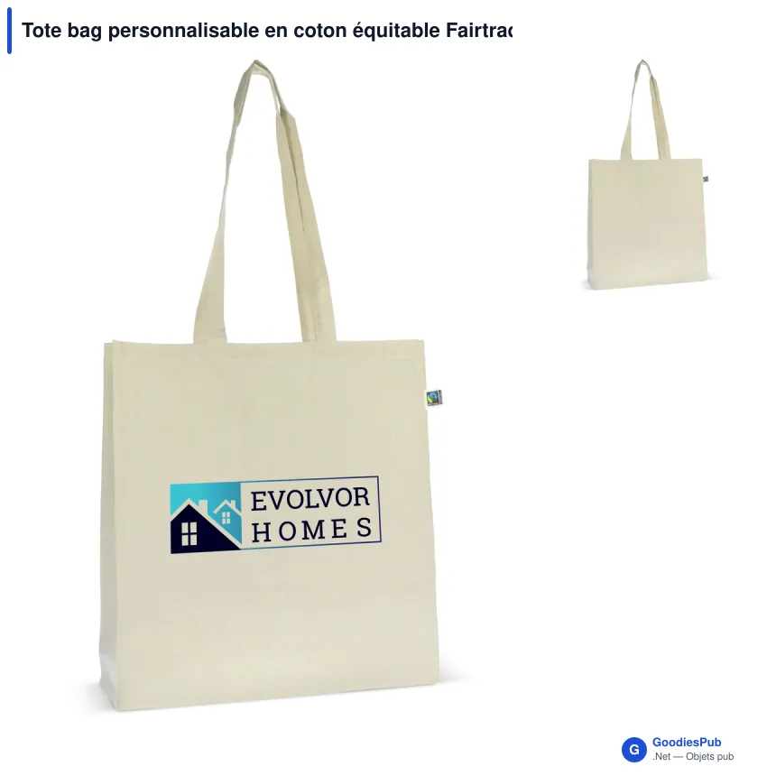 Tote bag personnalisable en coton équitable Fairtrade 38x10x42 cm avec logo - Écru - Image 1