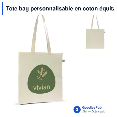 Tote bag personnalisable en coton équitable Fairtrade 38x42 cm avec logo - Écru