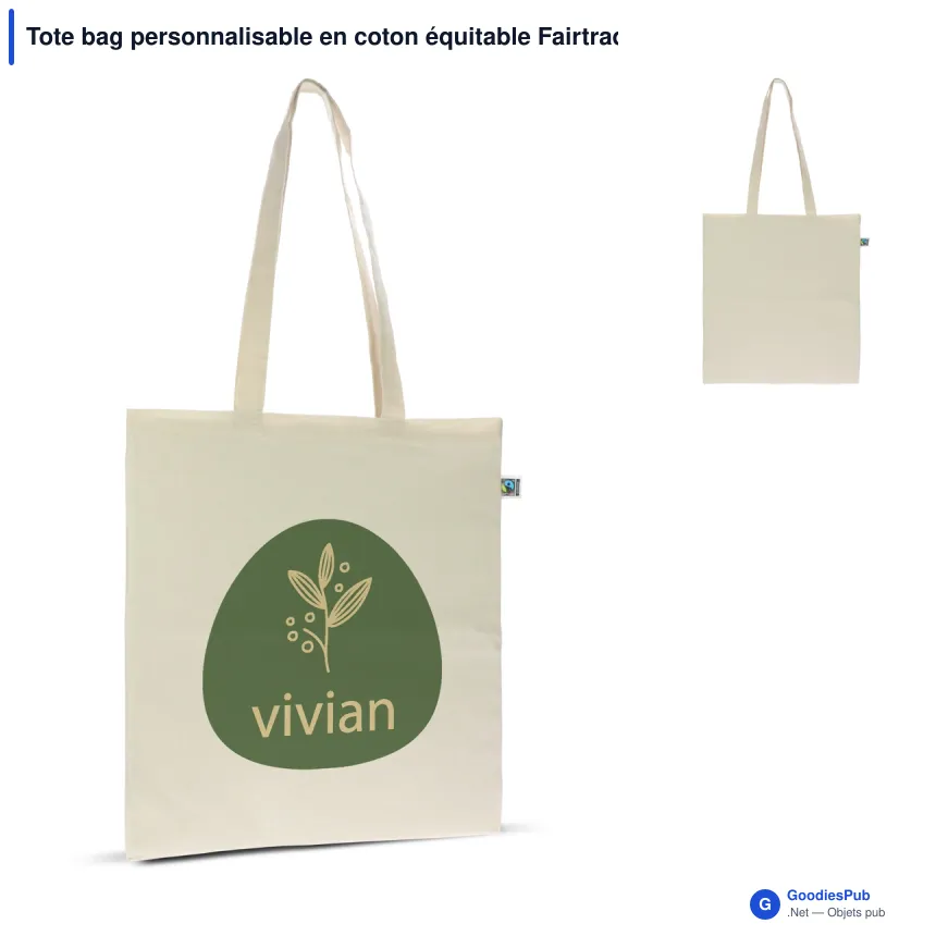 Tote bag personnalisable en coton équitable Fairtrade 38x42 cm avec logo - Écru - Image 1