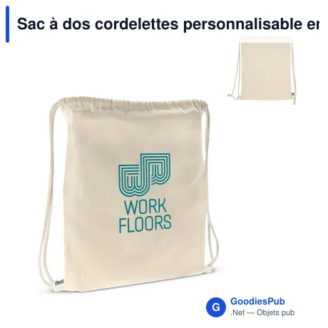 Sac à dos cordelettes personnalisable en coton Fairtrade 35x45 cm avec logo - Écru