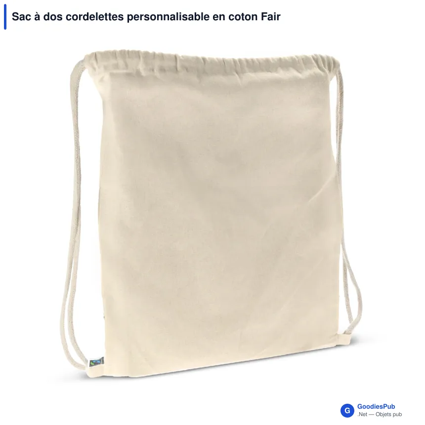 Sac à dos cordelettes personnalisable en coton Fairtrade 35x45 cm avec logo - Écru - Image 2