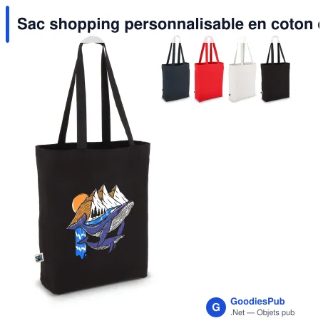 Sac shopping personnalisable en coton équitable coloré avec logo - 270 g/m²