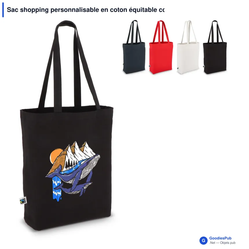 Sac shopping personnalisable en coton équitable coloré avec logo - 270 g/m² - Image 1