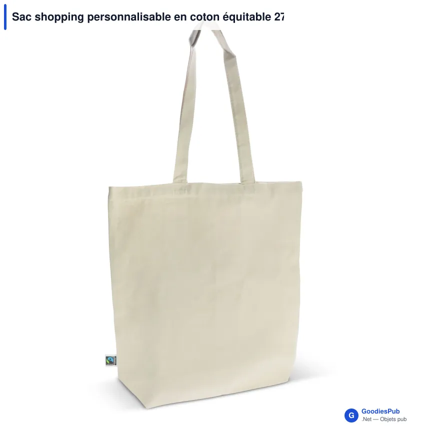 Sac shopping personnalisable en coton équitable 270 g/m² avec logo - Écru - Image 2