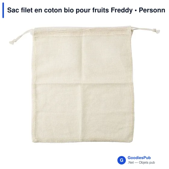 Sac filet en coton bio personnalisable pour fruits - Freddyavec logo - Image 1