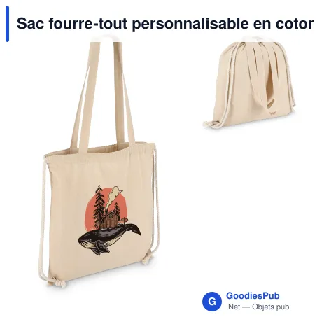 Sac fourre-tout personnalisable en coton à cordon avec logo - OEKO-TEX® 140 g/m²