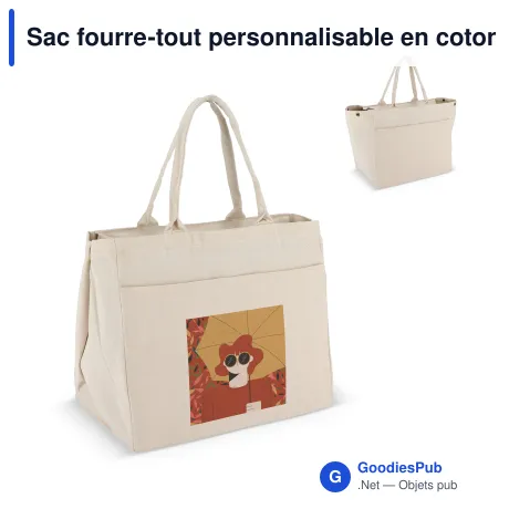 Sac fourre-tout personnalisable en coton zippé 320 g/m² avec logo - 39 x 34 cm