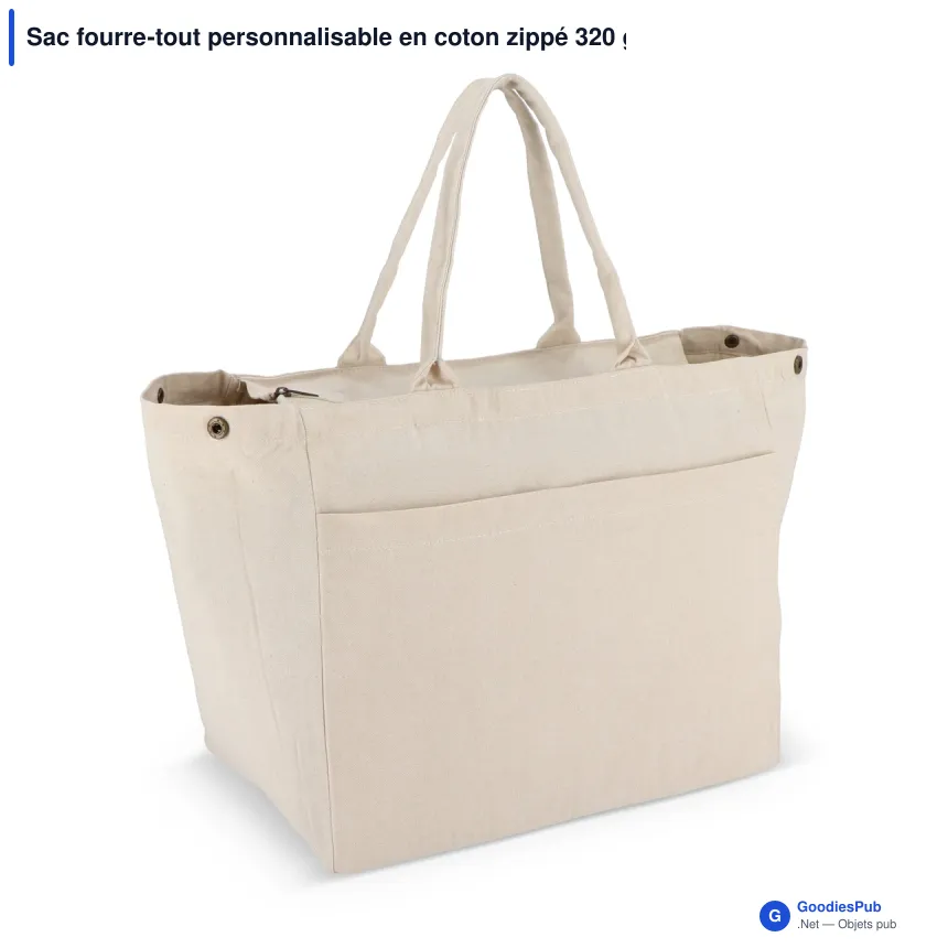 Sac fourre-tout personnalisable en coton zippé 320 g/m² avec logo - 39 x 34 cm - Image 2