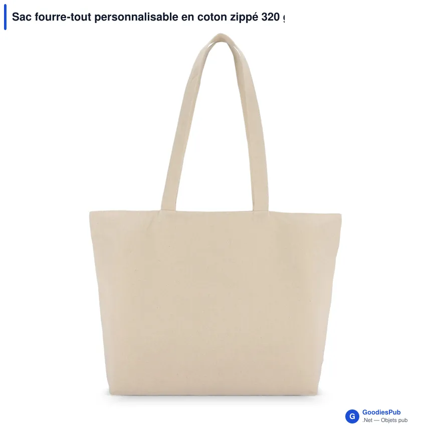 Sac fourre-tout personnalisable en coton zippé 320 g/m² avec logo - 47 x 35 cm - Image 2