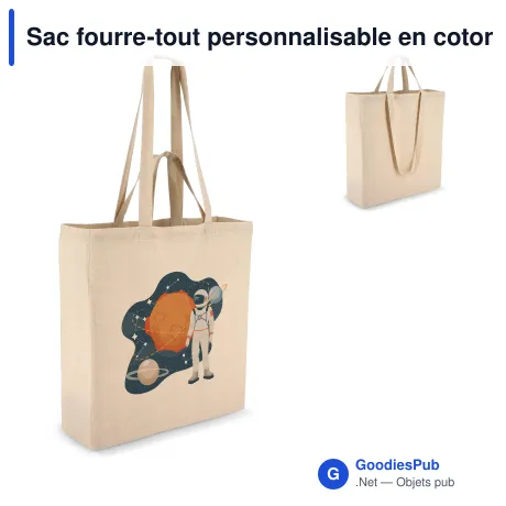 Sac fourre-tout personnalisable en coton écru à soufflet avec logo - 140 g/m²