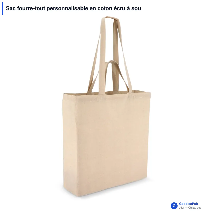 Sac fourre-tout personnalisable en coton écru à soufflet avec logo - 140 g/m² - Image 2
