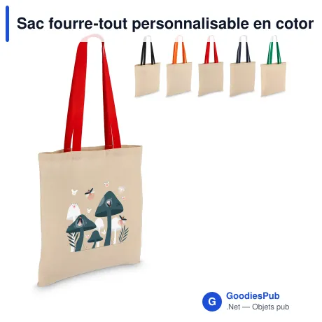 Sac fourre-tout personnalisable en coton coloré 140 g/m² avec logo - 38 x 42 cm